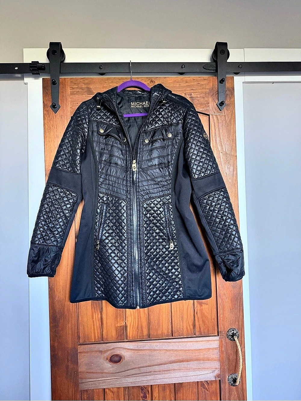Michael Kors Black Quilted Hooded Jacket Like New